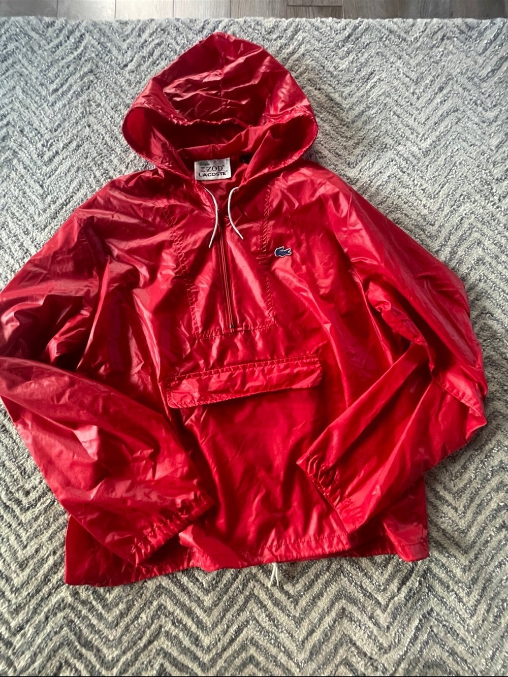 Lacoste Red Hooded Pullover Windbreaker VTG Streetwear Large